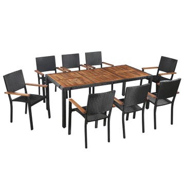 vidaXL 9-delige Tuinset poly rattan en acaciahout zwart, Verzenden, Tuinset
