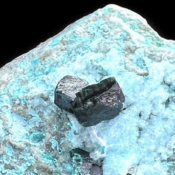 Malachite, grands cristaux tabulaires sur chrysocolle -