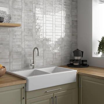 Wandtegel Equipe Ceramica Coco Amber Grey Grijs Glans 5x15, Nieuw, Minder dan 20 cm, 10 m² of meer, Wandtegels