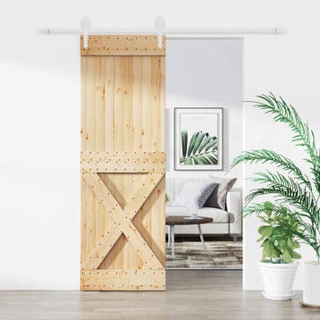vidaXL Schuifdeur Natuurlijk en Wit 70 x 210 cm Massief Pine, Verzenden, Nieuw