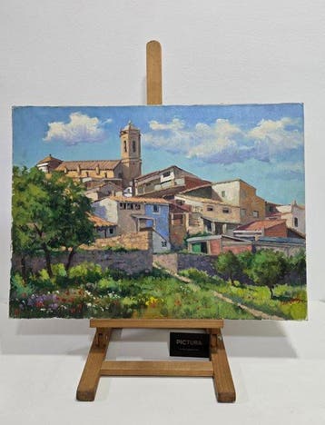 Joan Canós (1928-2025) - El pueblo de la colina, Antiek en Kunst