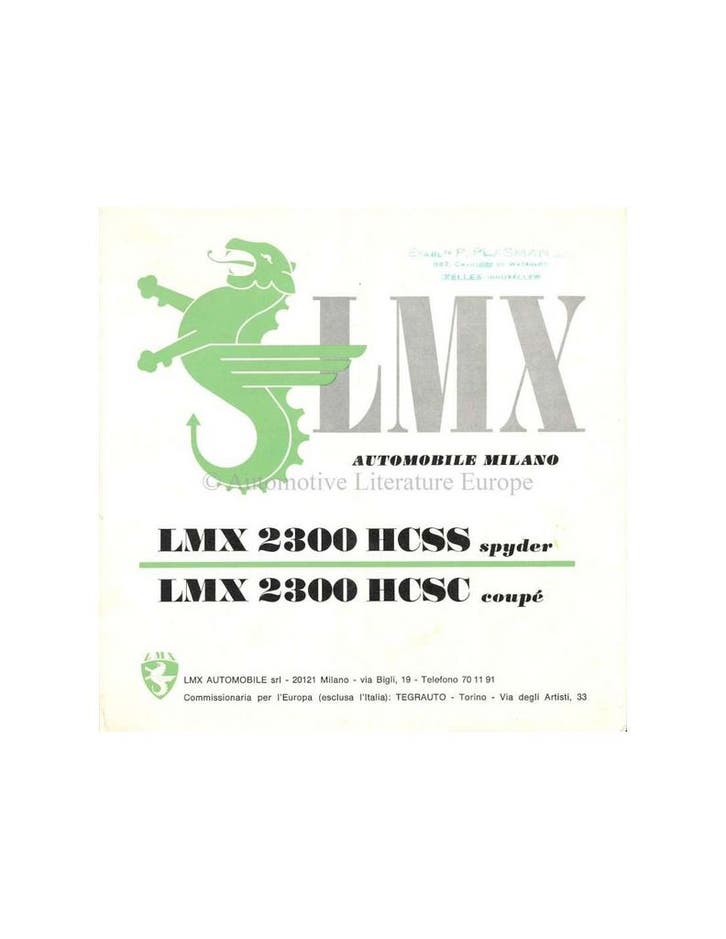 197? LMX 2300 HCSS SPYDER / HCSC COUPE BROCHURE, Livres, Autos | Brochures & Magazines, Enlèvement ou Envoi