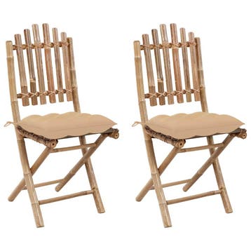 vidaXL Opklapbare stoelen (2 stuks) met kussens, bamboe, Verzenden, Nieuw