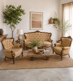 Ensemble de sièges (3) - Cuir, Bois - Chesterfield vintage