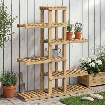 vidaXL Plantenstand Wit 93 x 25 x 114,5 cm Massief Acacia, Jardin & Terrasse, Bacs à fleurs & Jardinières, Verzenden