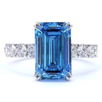 Ring - 18 karaat Witgoud - 6.01ct. tw. Blauw Diamant (Fancy, Nieuw