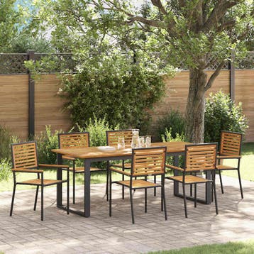 vidaXL Tuin Eettafel Set 7 st Zwart Massief Acacia Hout, Verzenden, Nieuw
