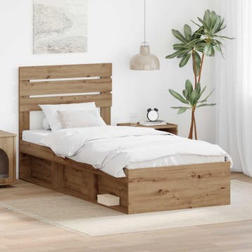 vidaXL Bedframe Ambachtelijk Eiken 100 x 200 cm Massief, Verzenden