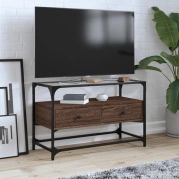 vidaXL Tv-meubel met glazen blad 80x35x51 cm hout bruin, Verzenden, Nieuw