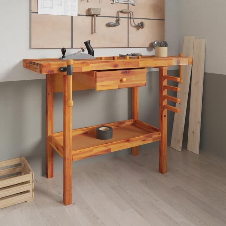 vidaXL Werkbank met lade en bankschroeven 124x52x83 cm, Bricolage & Construction, Établis, Envoi
