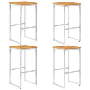 vidaXL Barstoelen 4 st massief acaciahout en roestvrij staal, Verzenden, Nieuw