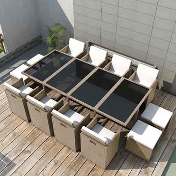 vidaXL 13-delige Tuinset met kussens poly rattan beige, Verzenden, Tuinset