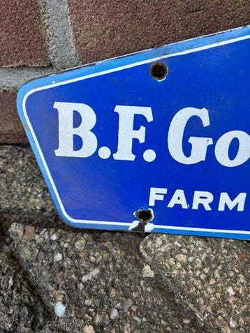 Vintage B.F. Goodrich Farm Tires reclamebord – metaal – USA