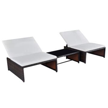 vidaXL Tuinstoelen 2 st verstelbaar met tafel poly rattan, Verzenden