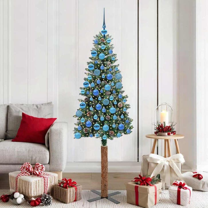 vidaXL Slanke Kerstboom Groen 180 cm PVC en massief, Diversen, Kerst, Nieuw, Verzenden