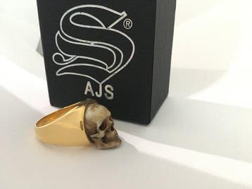 AJS fait à la main Memento Mori Crâne en os pour motards