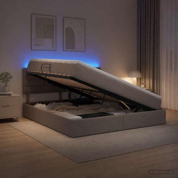 vidaXL LED opbergbed met matras Taupe 160 x 200 cm Stof, Verzenden