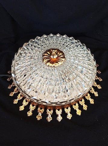 Plafondlamp - geperst loodglas met decoratieve facettering, Nieuw