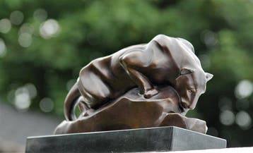 Statue, drinking panther - 16 cm - bronze et marbre