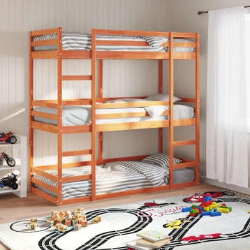 vidaXL Stapelbed 3-persoons massief grenenhout wasbruin, Verzenden