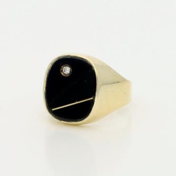 Ring - 14 karaat Geel goud - 0.03ct. tw. Diamant, Handtassen en Accessoires, Ringen, Nieuw