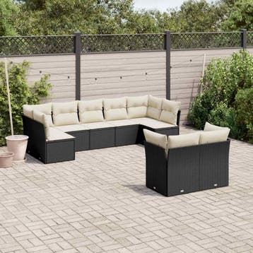 vidaXL 9-delige Loungeset met kussens poly rattan zwart, Verzenden, Nieuw, Loungeset