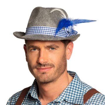 Oktoberfest Tiroler Hoed Grijs Blauw, Verzenden, Nieuw