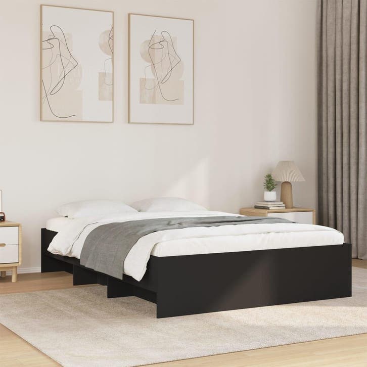 vidaXL Bedframe bewerkt hout zwart 140x200 cm, Maison & Meubles, Chambre à coucher | Lits, Envoi