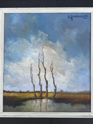 Leo Jordaens (1944-2000) - Birches at a marsh pool., Antiek en Kunst, Kunst | Schilderijen | Klassiek