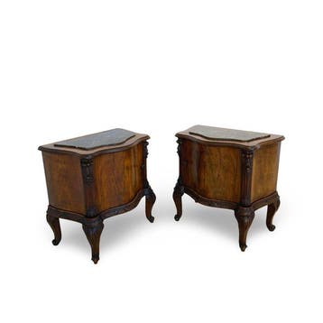Table de chevet (2) - Noyer, Laiton, Bois, Marbre