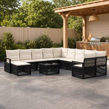vidaXL Tuinbank Set 12 st Zwart poly rattan, Verzenden, Nieuw