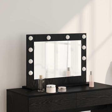 vidaXL Make-up Spiegel Zwart Eiken 60 x 45 x 18 cm, Verzenden, Nieuw
