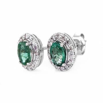 Oorbellen - 14 karaat Witgoud, Zambia - 1.14ct. tw. Smaragd, Nieuw