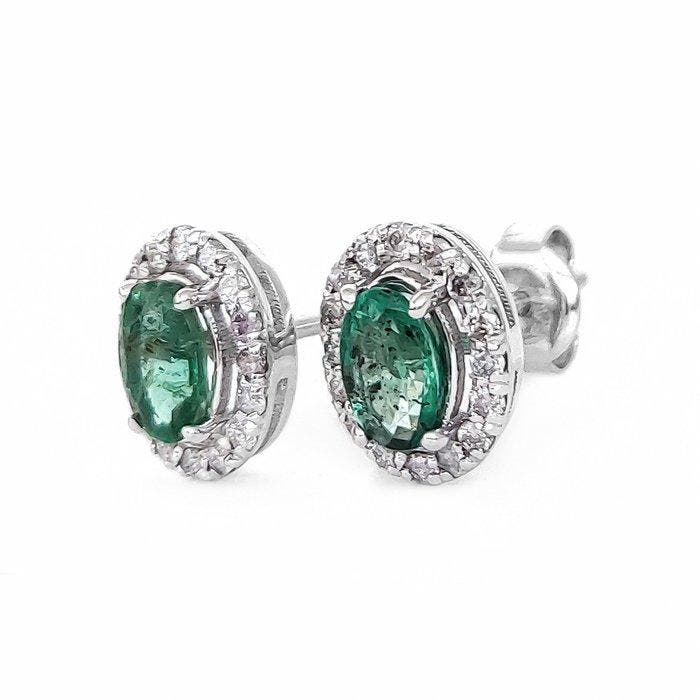 Oorbellen - 14 karaat Witgoud, Zambia - 1.14ct. tw. Smaragd, Bijoux, Sacs & Beauté, Boucles d'oreilles