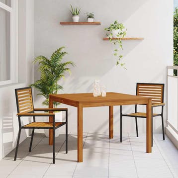 vidaXL Tuin Eettafel Set 3 st Zwart Massief Acacia Hout, Verzenden, Nieuw