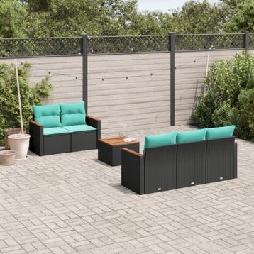 vidaXL 6-delige tuinbankset met kussens van zwart polyrotan, Verzenden
