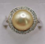 Ring - 14 karaat Witgoud Parel - Diamant