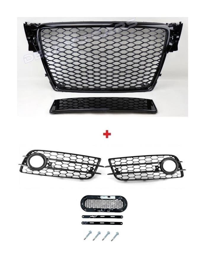 RS4 Look Front Grill Black Edition + Mistlamp Roosters voor, Autos : Divers, Tuning & Styling, Enlèvement ou Envoi