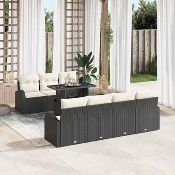 vidaXL Tuinbank Set 8 st Zwart Poly Riet, Verzenden