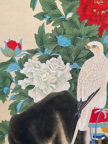INKT EN KLEUR OP PAPIER, HANGENDE ROL, - Zhang Daqian -