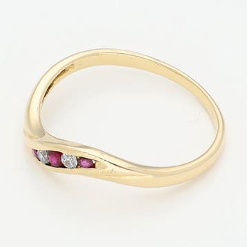 Ring - 18 karaat Geel goud - Diamant - Robijn, Nieuw