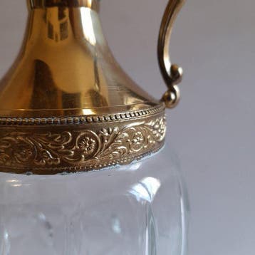 Fles - Glas, Metaal - Voor likeur., Antiek en Kunst