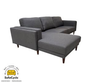 Hoekzetel donkergrijs 250 cm, houten poten – nieuw, Verzenden