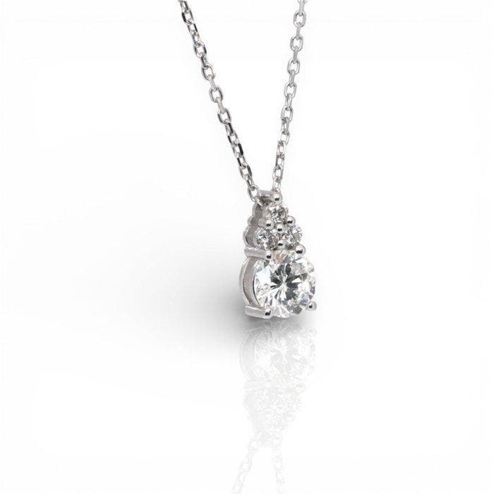 Collier avec pendentif - 18 carats Or blanc - 1.10ct. tw., Handtassen en Accessoires, Antieke sieraden