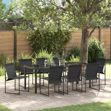 vidaXL Tuin Eettafel Set 9 pcs Zwart Textilene en Staal, Tuin en Terras, Verzenden, Nieuw