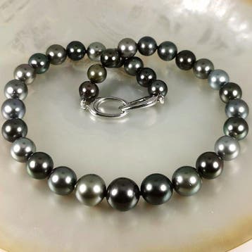 Halsketting Zilver Parel - Tahiti Rainbow RD 10x14 mm, Nieuw