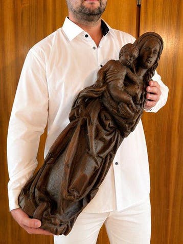 sculptuur, Madonna mit Kind - Handarbeit - XL - 72 cm - Eik, Antiek en Kunst