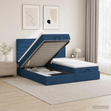 vidaXL Ottoman bed met matras met hoofdeinde 2 st Blauw Stof, Huis en Inrichting, Verzenden, Nieuw