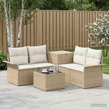 vidaXL Bankstel 6 st 4-Aantal zitplaatsen Beige en Crème Wit, Tuin en Terras, Verzenden, Nieuw