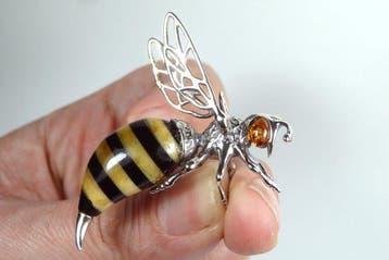 Baltisch amber - WASP-hanger in zilver - Barnsteen - Insect
